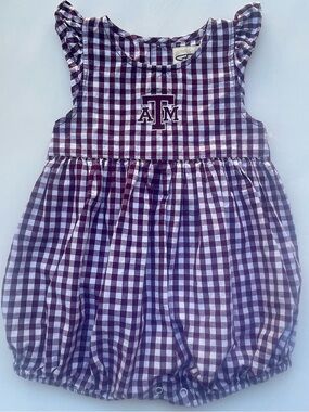 Texas A&M Aggies Maroon Gingham Bubble Romper 18M - College Football Gameday